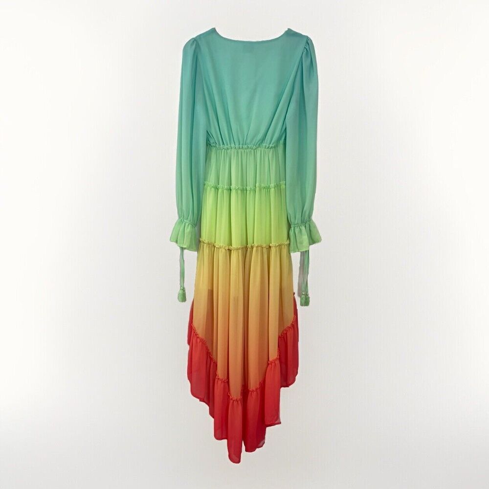 Rainbow Beach Women Size S Hi Lo Maxi Dress Bohemian Champagne & Strawberry Boho - Picture 2 of 14